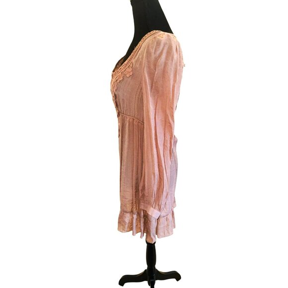 Anthropologie Blue Bird Boho Peasant Babydoll Crochet Lace M Cottage Dusty Rose - Picture 4 of 15